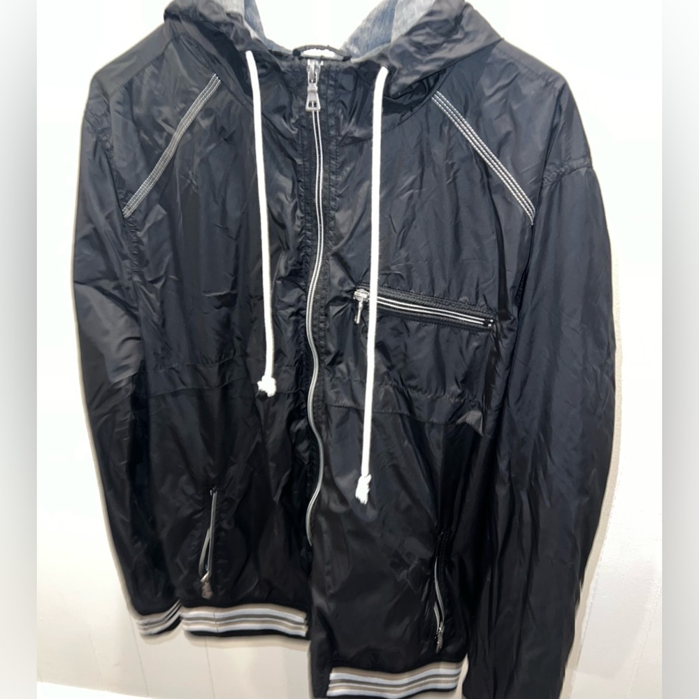 Men's American Rag black full zip windbreaker jacket Size L. Good condition.